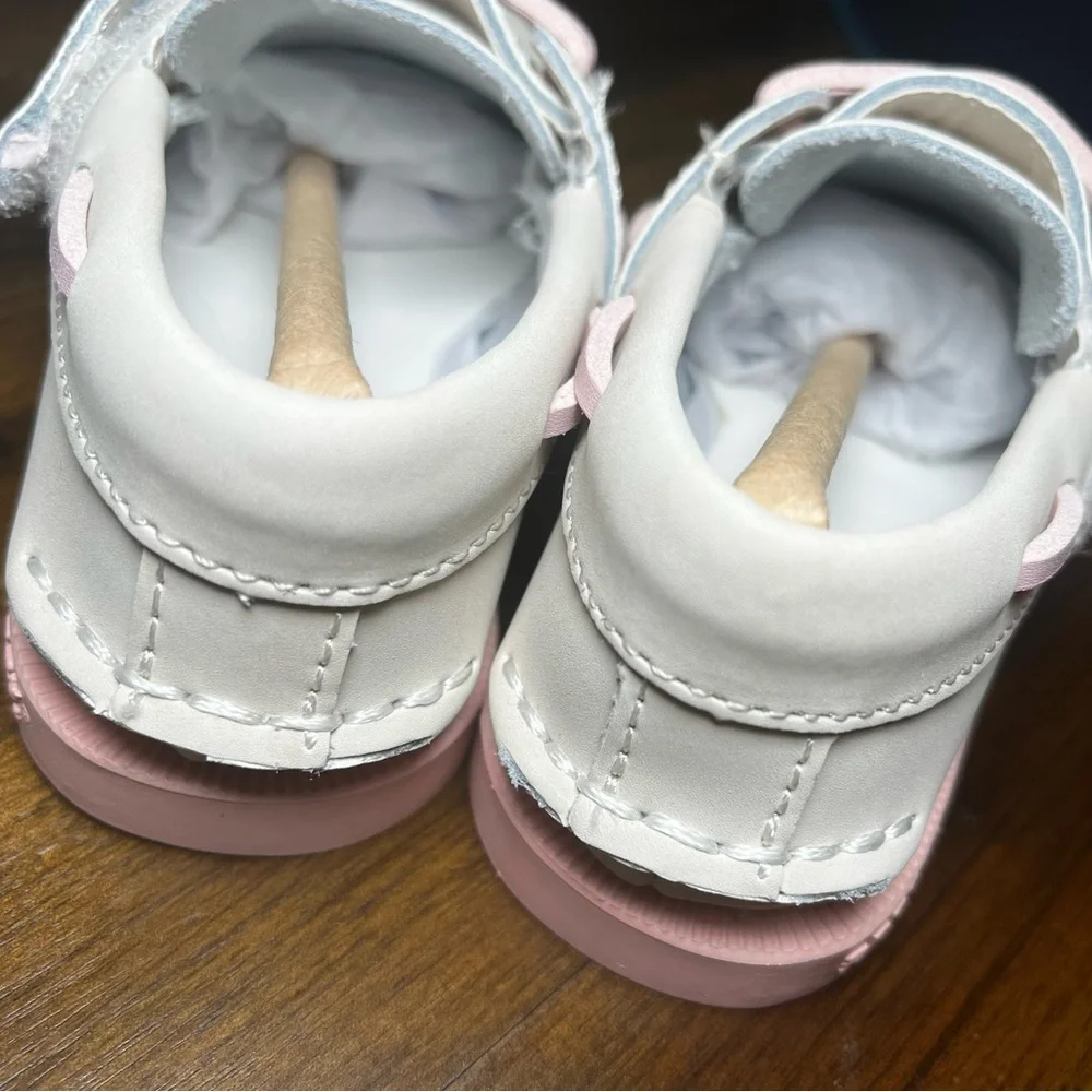 Sperry NIB Authentic Original Girls Leather Boat Shoes Taupe Pink Size Toddler 5